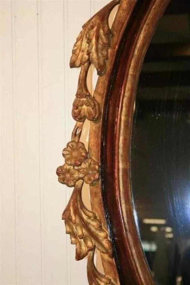 Acajou Antique miroir mural ovale de style Chippendale en acajou et bois doré avec canard en vente
