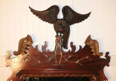 Antique Chippendale Style Mahogany and Giltwood Phoenix Bird Large Wall Mirror