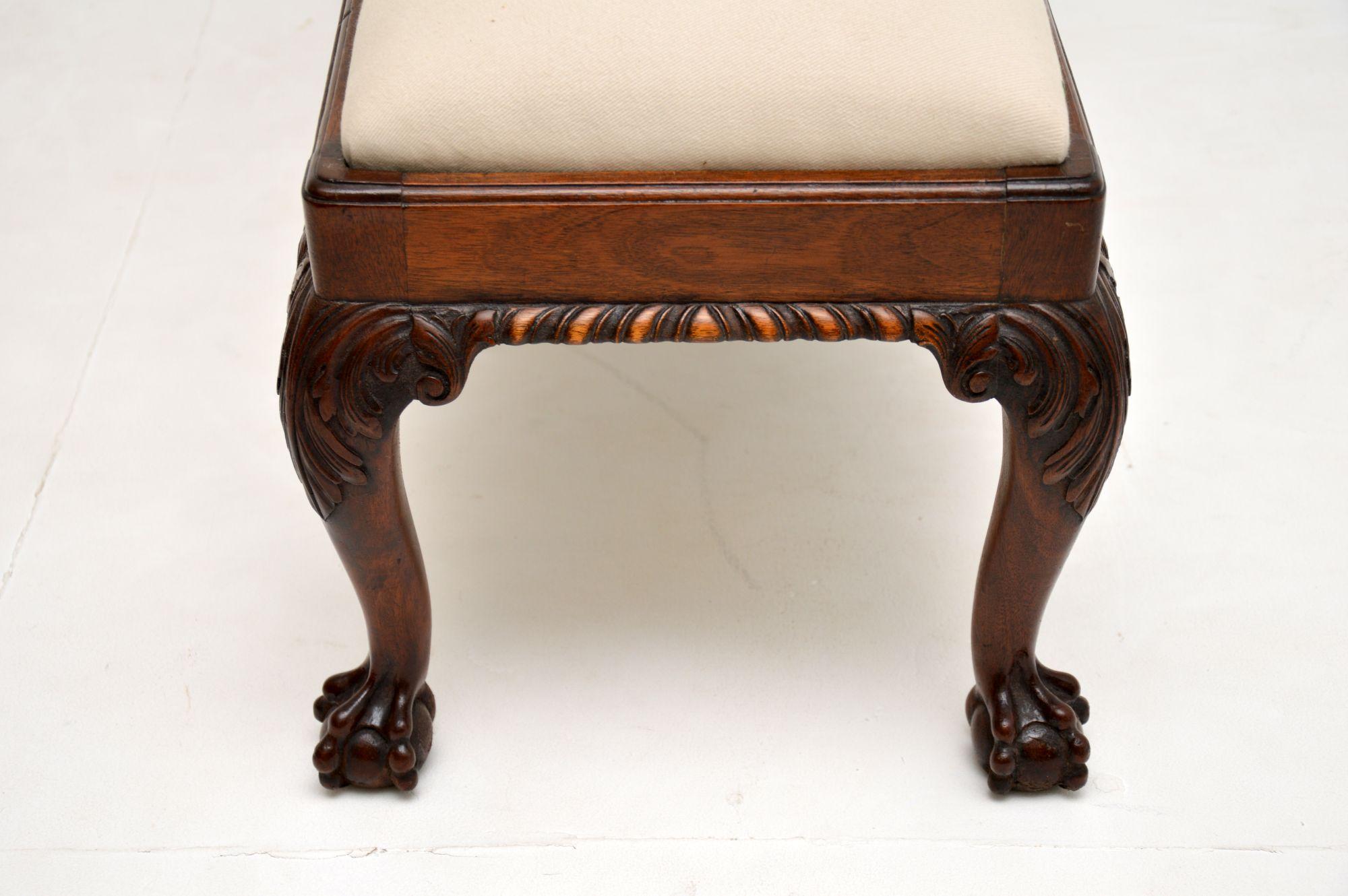 Fabric Antique Chippendale Style Mahogany Foot Stool