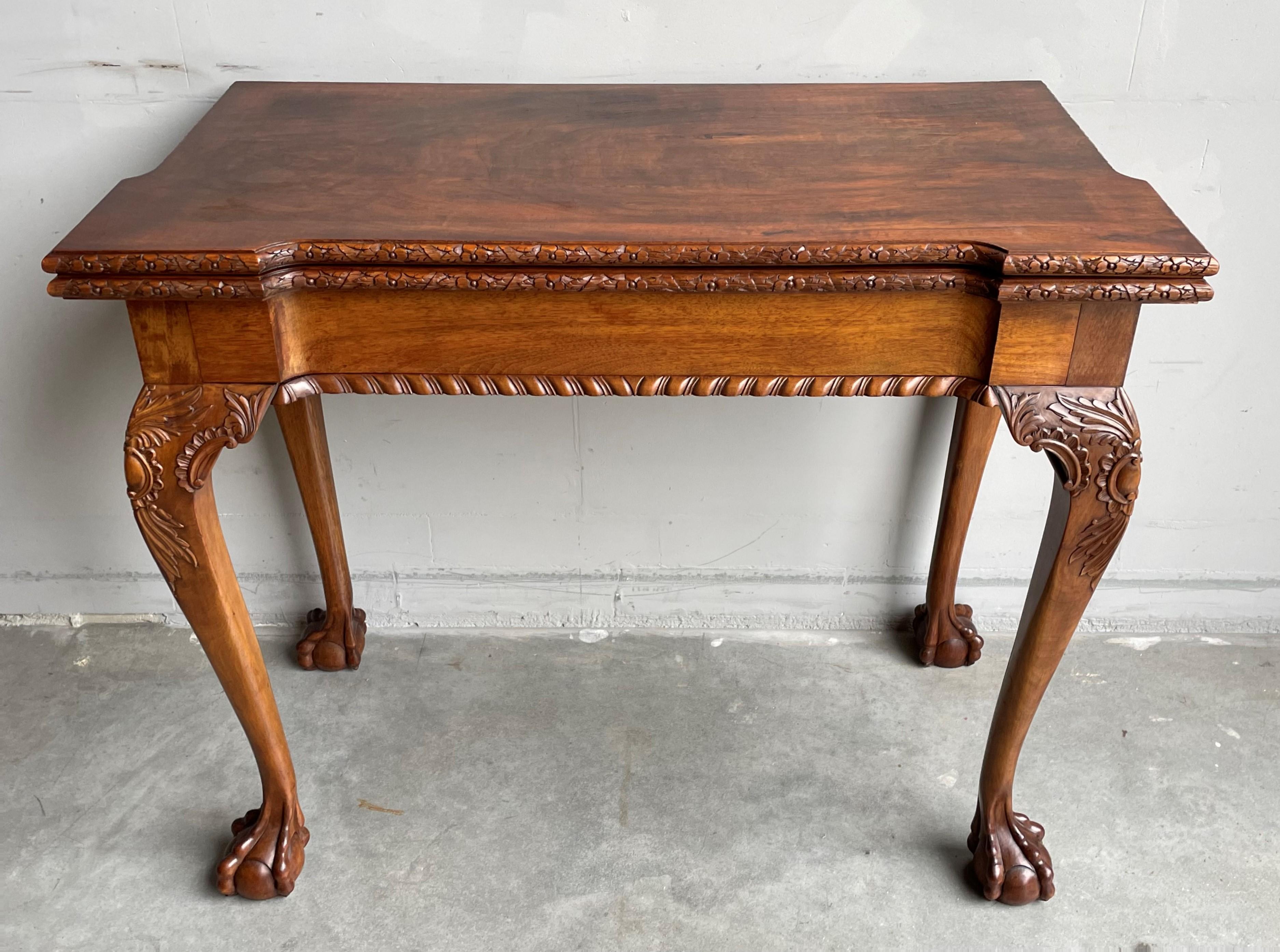 Hand-Carved Antique Chippendale Style Nutwood & Oak Side Table / Games Table W. Great Patina For Sale