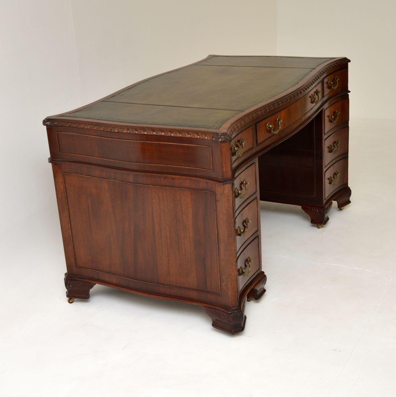 British Antique Chippendale Style Pedestal Desk