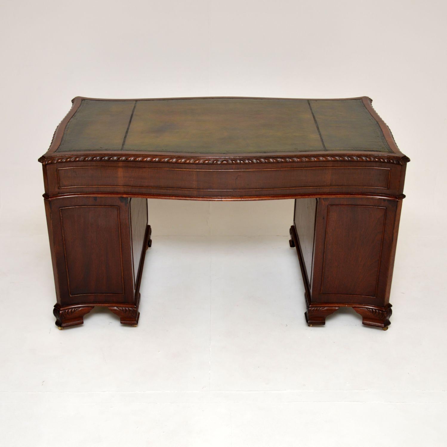 Leather Antique Chippendale Style Pedestal Desk