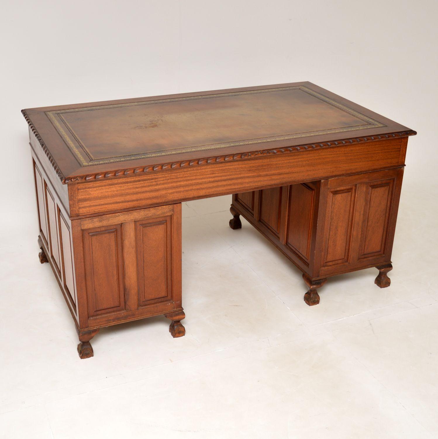 Antique Chippendale Style Pedestal Desk 1
