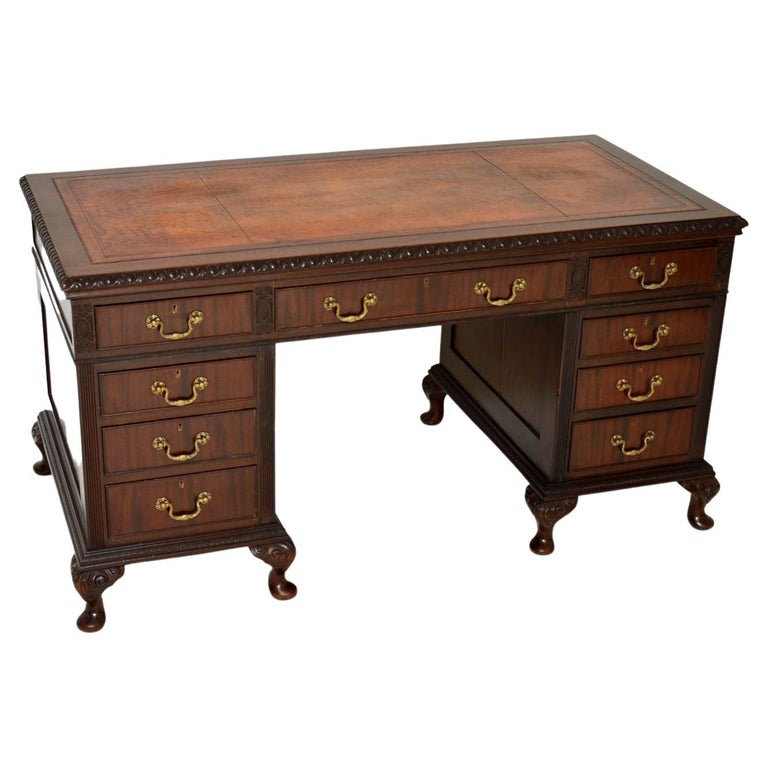 Antique Chippendale Style Pedestal Desk For Sale at 1stDibs
