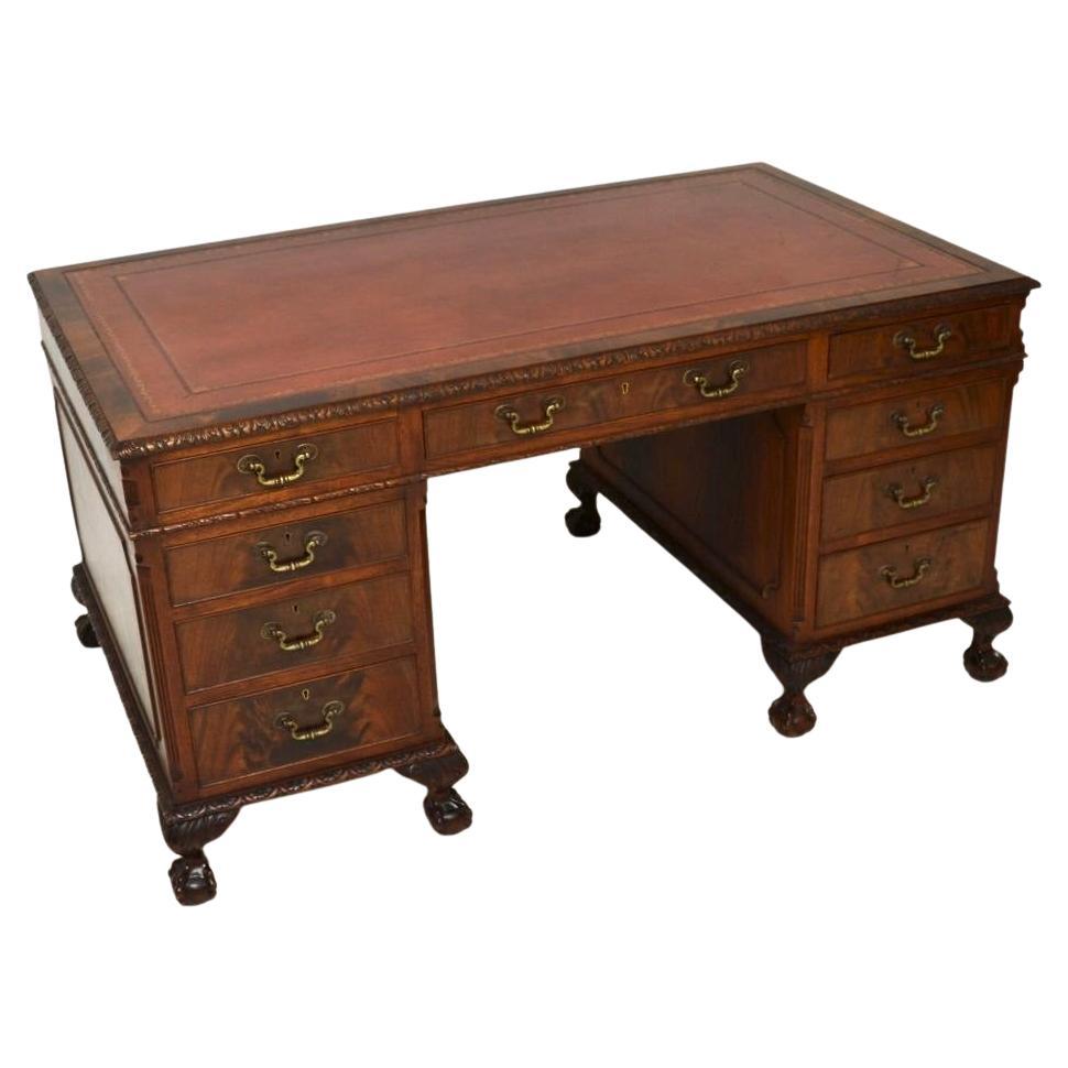 Antique Chippendale Style Pedestal Desk
