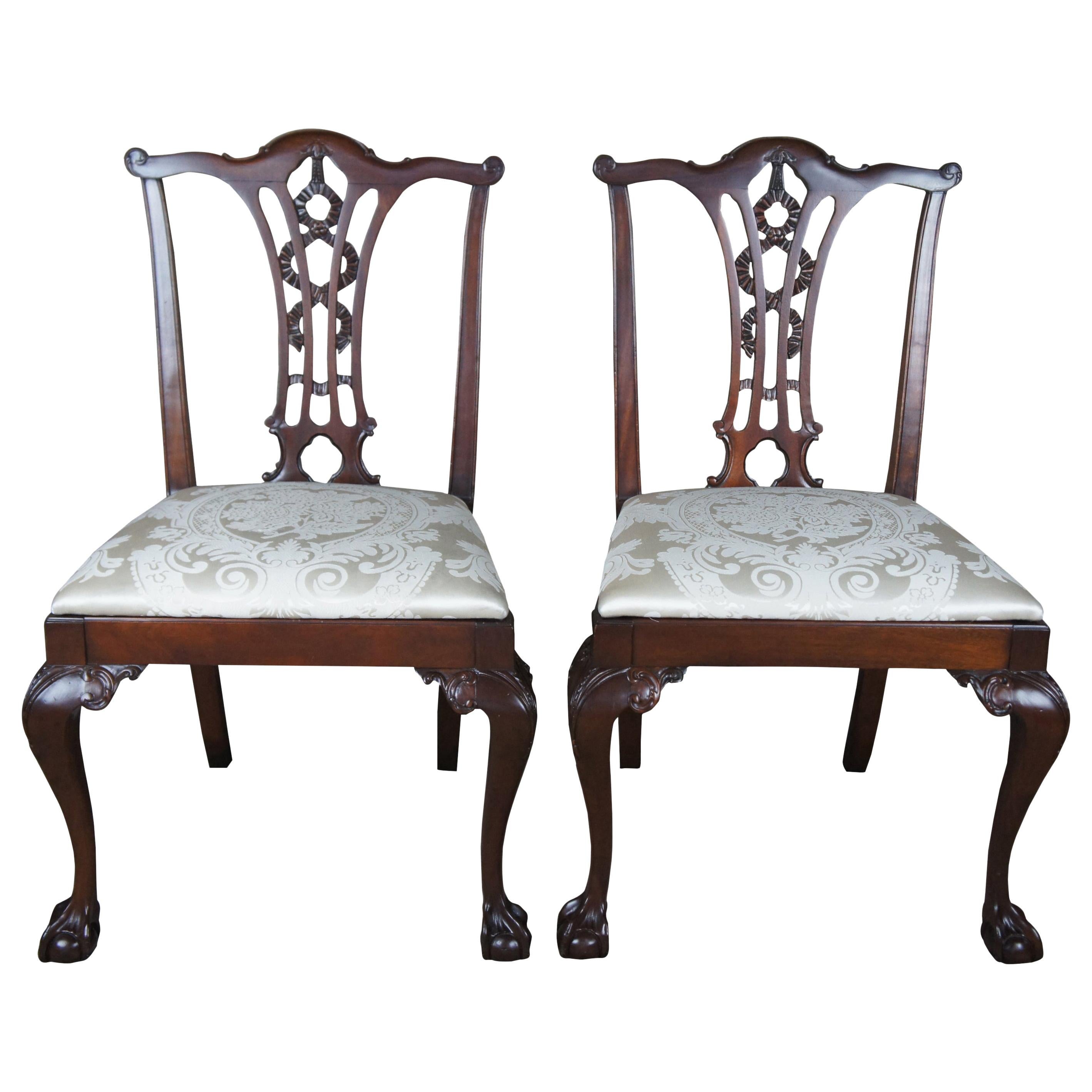Antique Chippendale Style Ribbon Back Dining Chairs Ball and Claw Side Accent