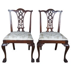 Antique Chippendale Style Ribbon Back Dining Chairs Ball and Claw Side Accent