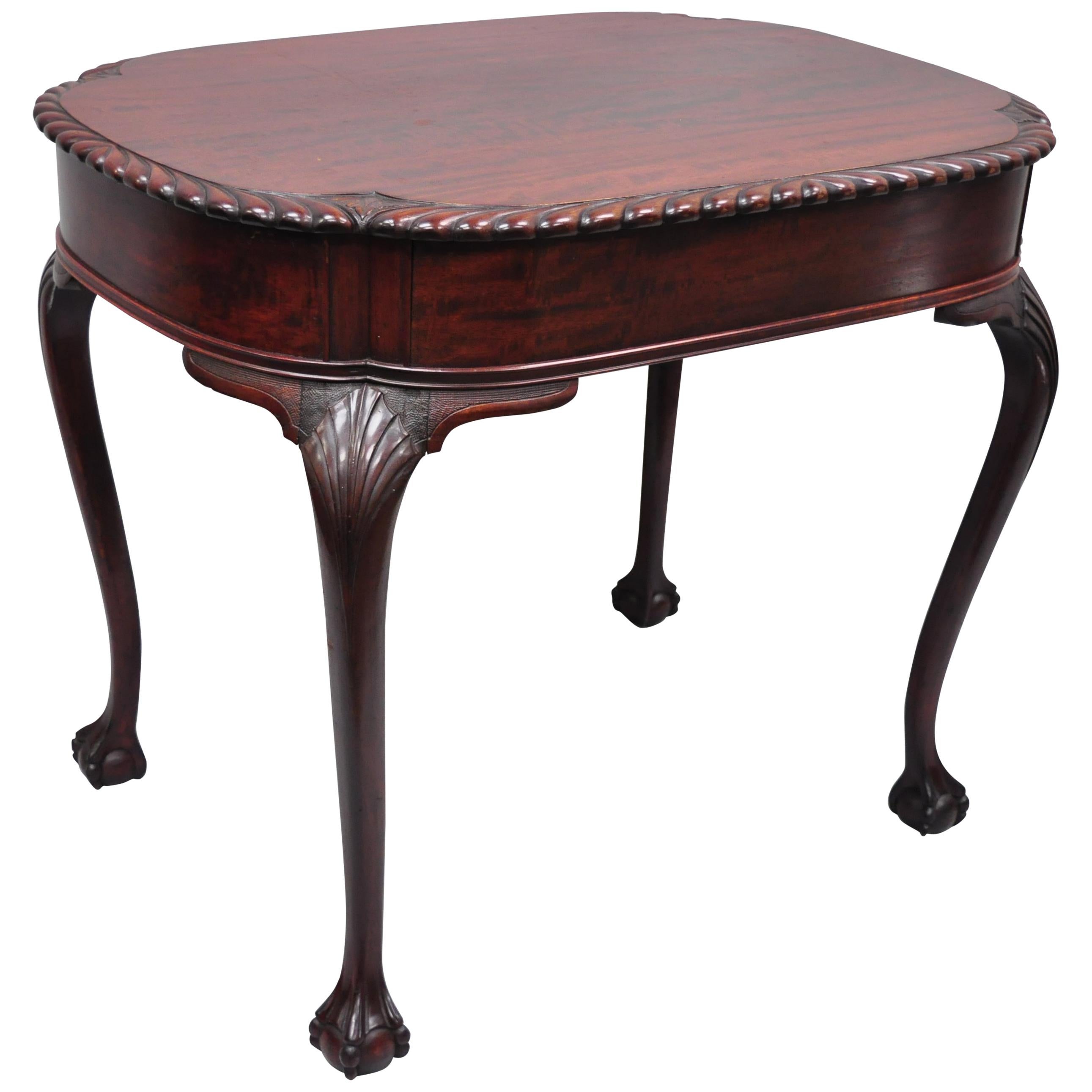 Antique Chippendale Style Rope Carved Mahogany Ball and Claw Parlor Side Table For Sale