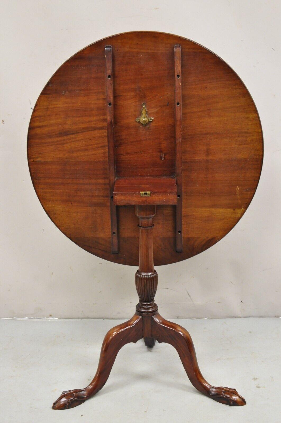 Antique Chippendale Style Round Tilt Top Pinwheel Inlay Ball and Claw Side Table For Sale 5