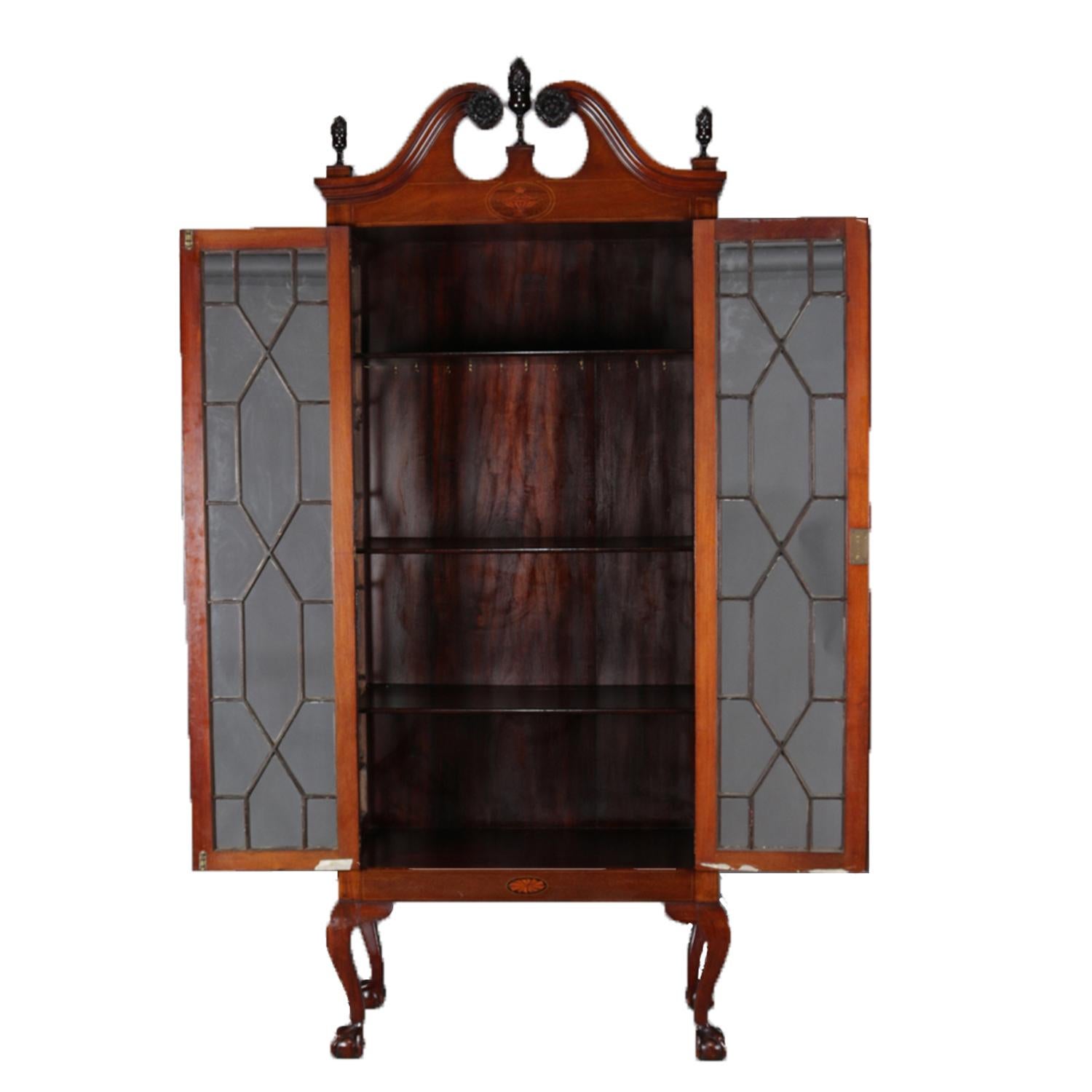 European Antique Chippendale Style Satinwood Inlaid Mahogany China Display Cabinet