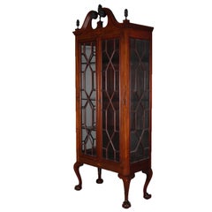 Vintage Chippendale Style Satinwood Inlaid Mahogany China Display Cabinet