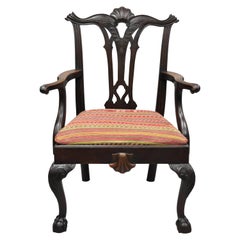 Antique Chippendale Style Shell Carved Mahogany Ball and Claw Dining Armchair