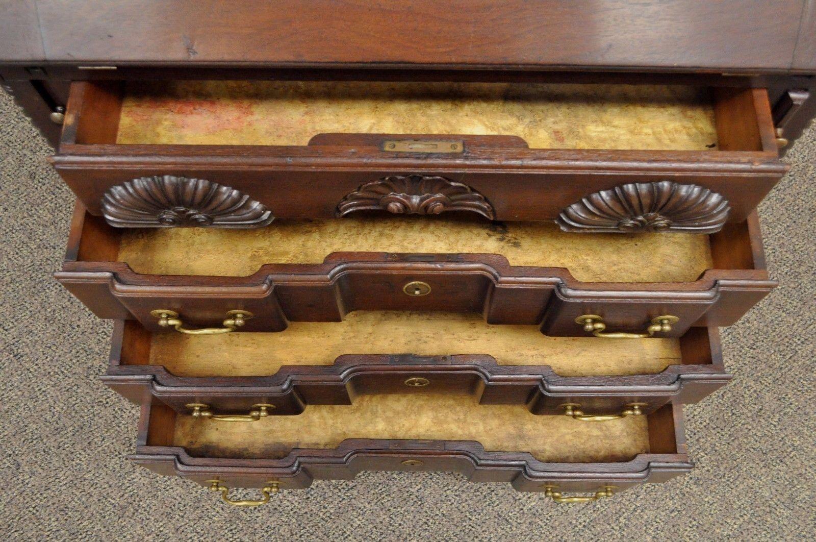 American Antique Chippendale Style Shell Carved Mahogany Ball and Claw Drop Front Desk