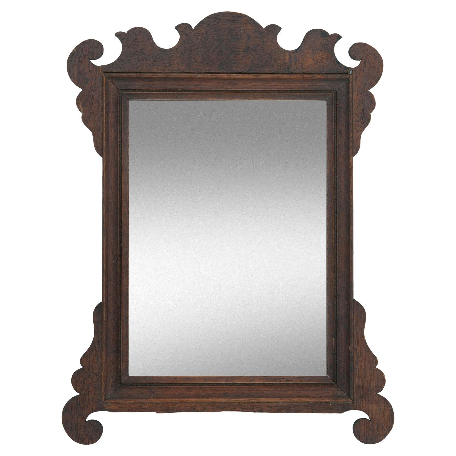 Antique Chippendale Style Small Mahogany Accent Mirror