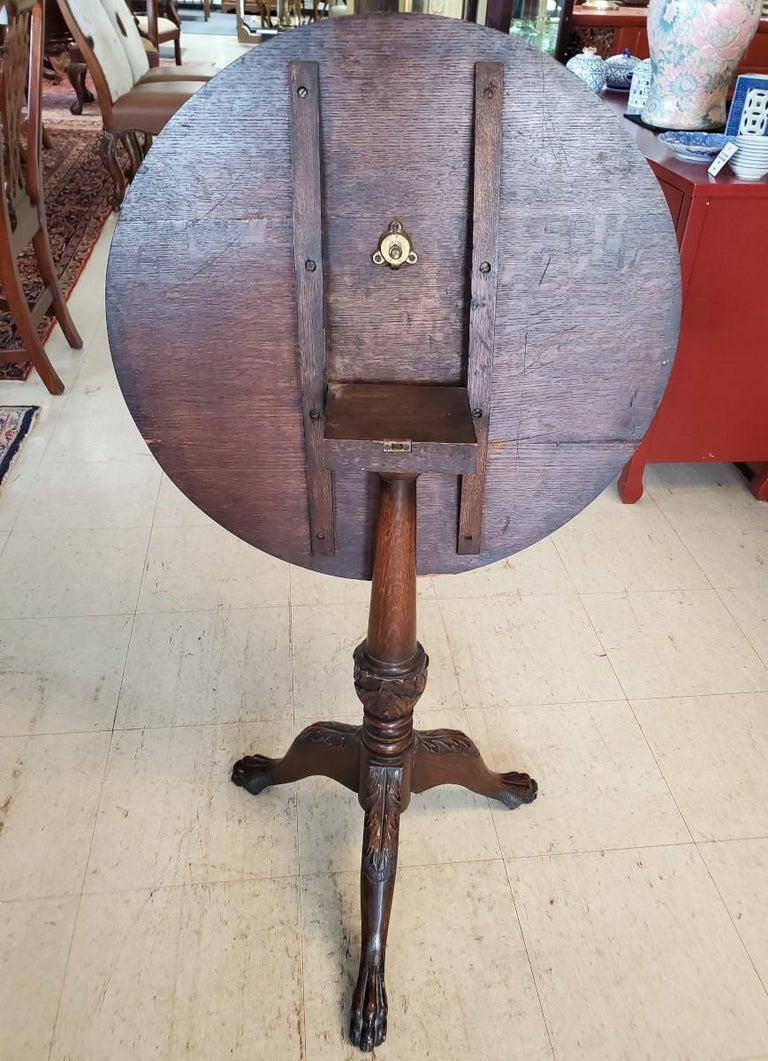 Carved Antique Chippendale Style Tilt Top Table, 19th Century