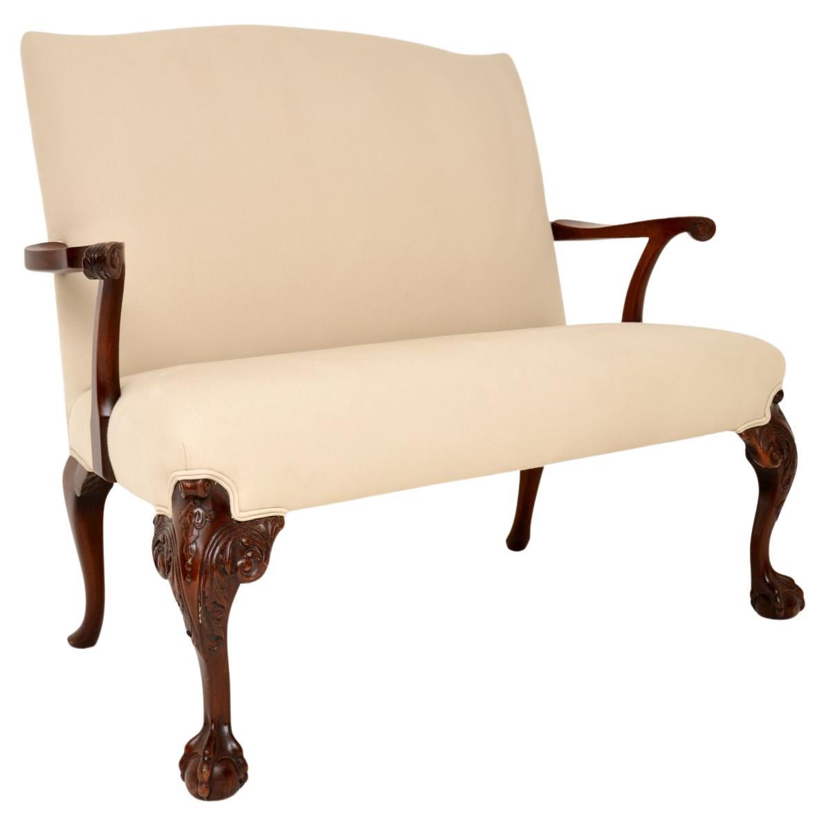 Wonderful Flowered Linen Chippendale Style Camelback Loveseat Sofa