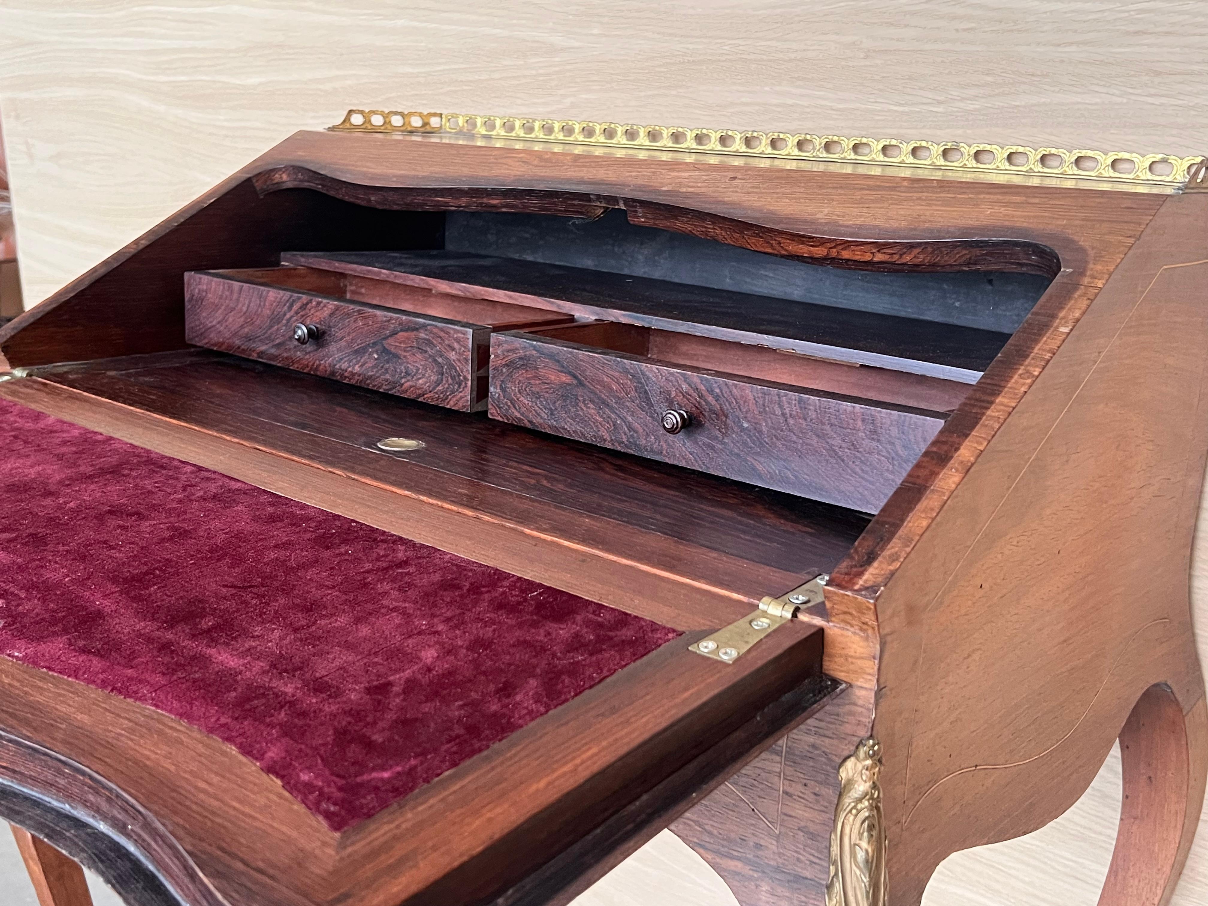 Antique Chippendale Style Walnut Drop Front Secretary Ladies Writing Desk For Sale 3