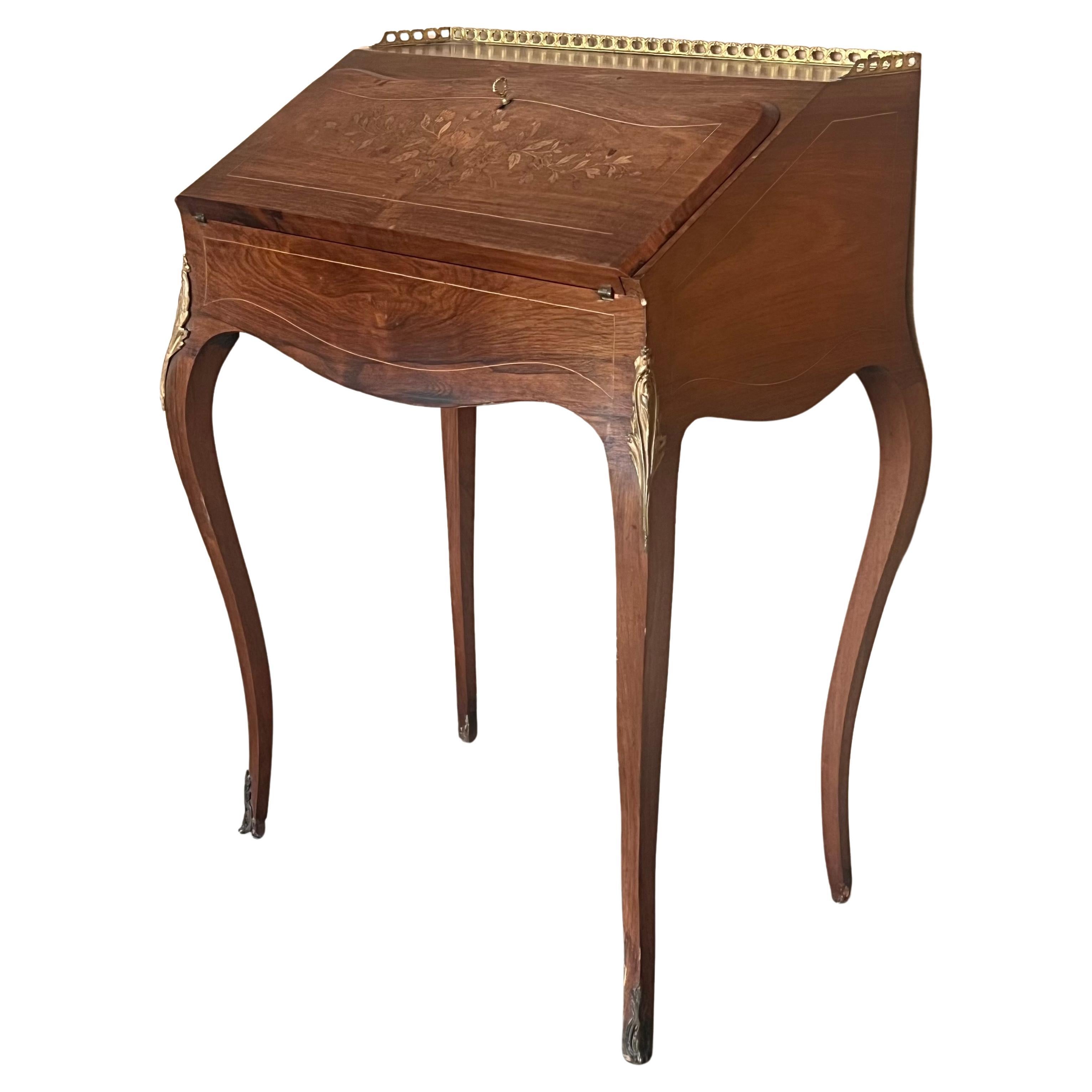 Antique Chippendale Style Walnut Drop Front Secretary Ladies Writing Desk For Sale