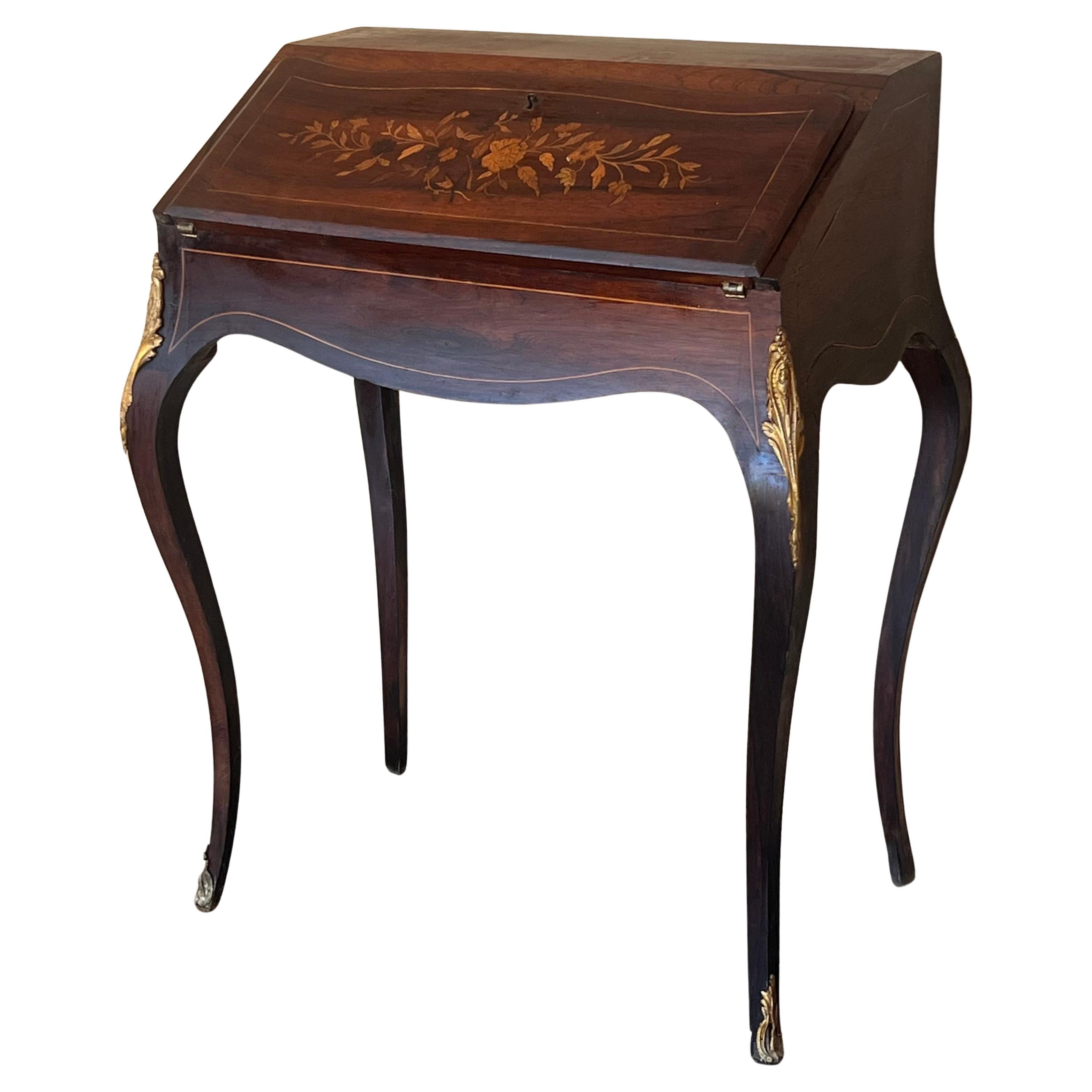 Antique Chippendale Style Walnut Drop Front Secretary Ladies Writing Desk