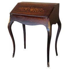 Antique Chippendale Style Walnut Drop Front Secretary Ladies Writing Desk