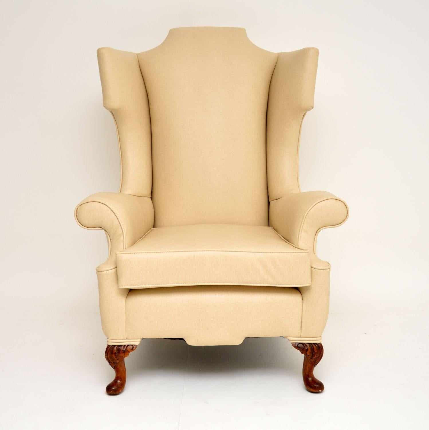 This antique Chippendale style wing armchair is extremely comfortable with good back support & generous proportions.

It’s just been re-upholstered in a top quality imitation textured leather, which has a lovely soft feel & actually feels like