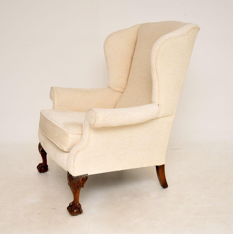 English Antique Chippendale Style Wing Back Armchair For Sale