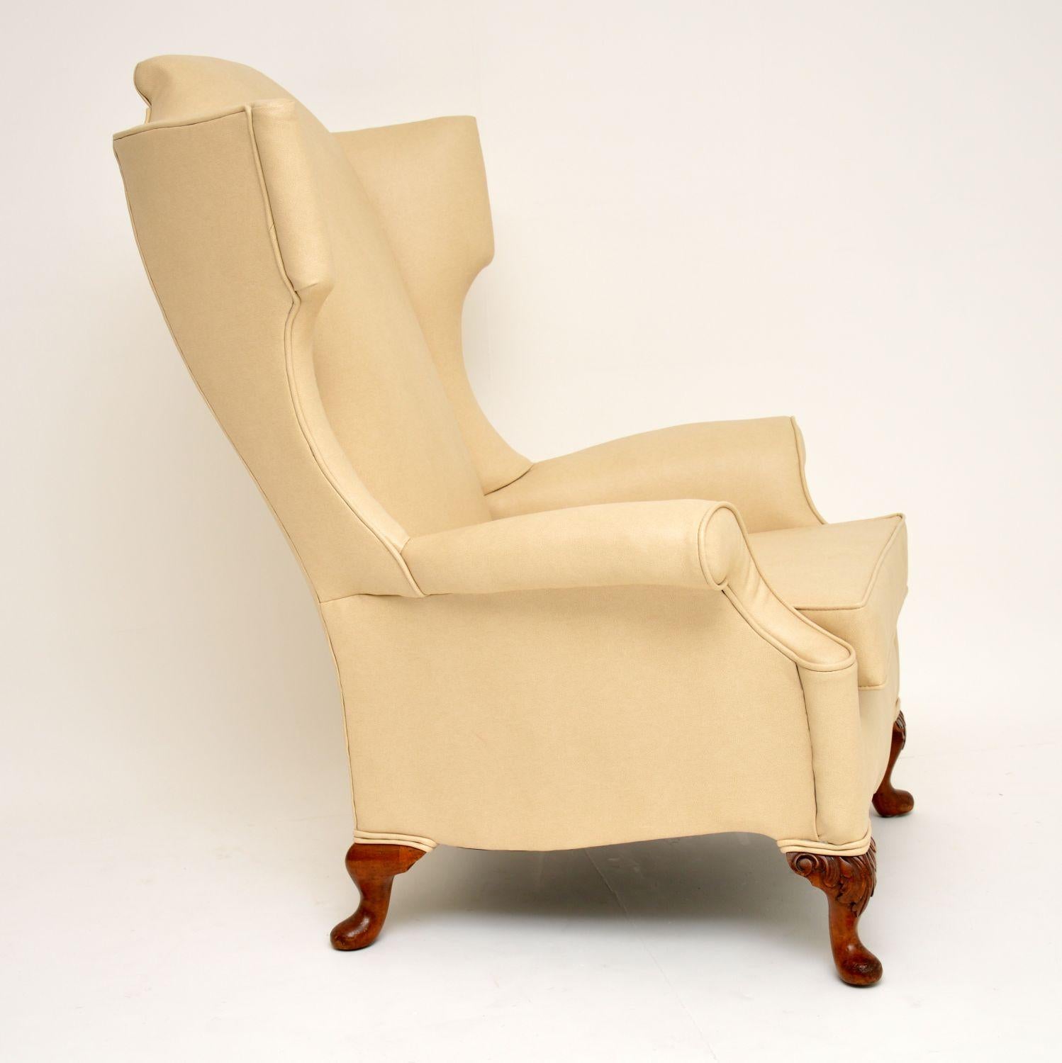 British Antique Chippendale Style Wing Back Armchair