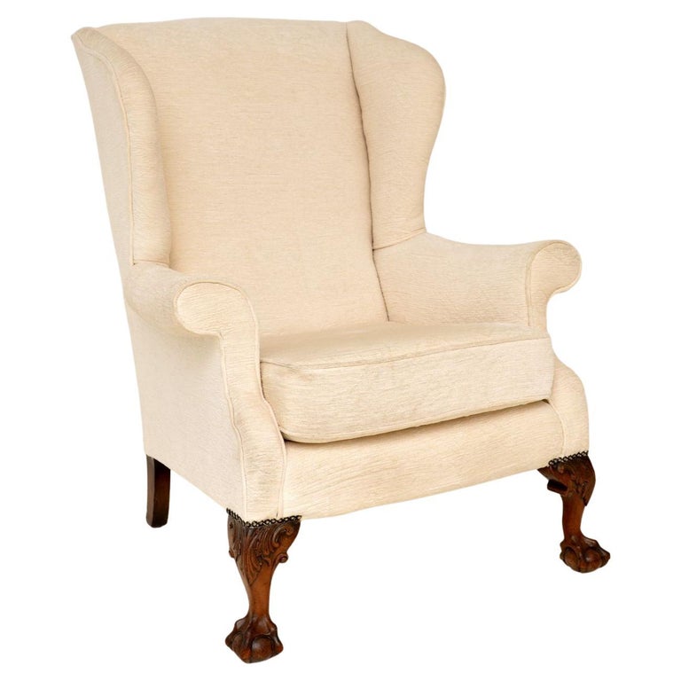 Antique Chippendale Style Wing Back Armchair For Sale