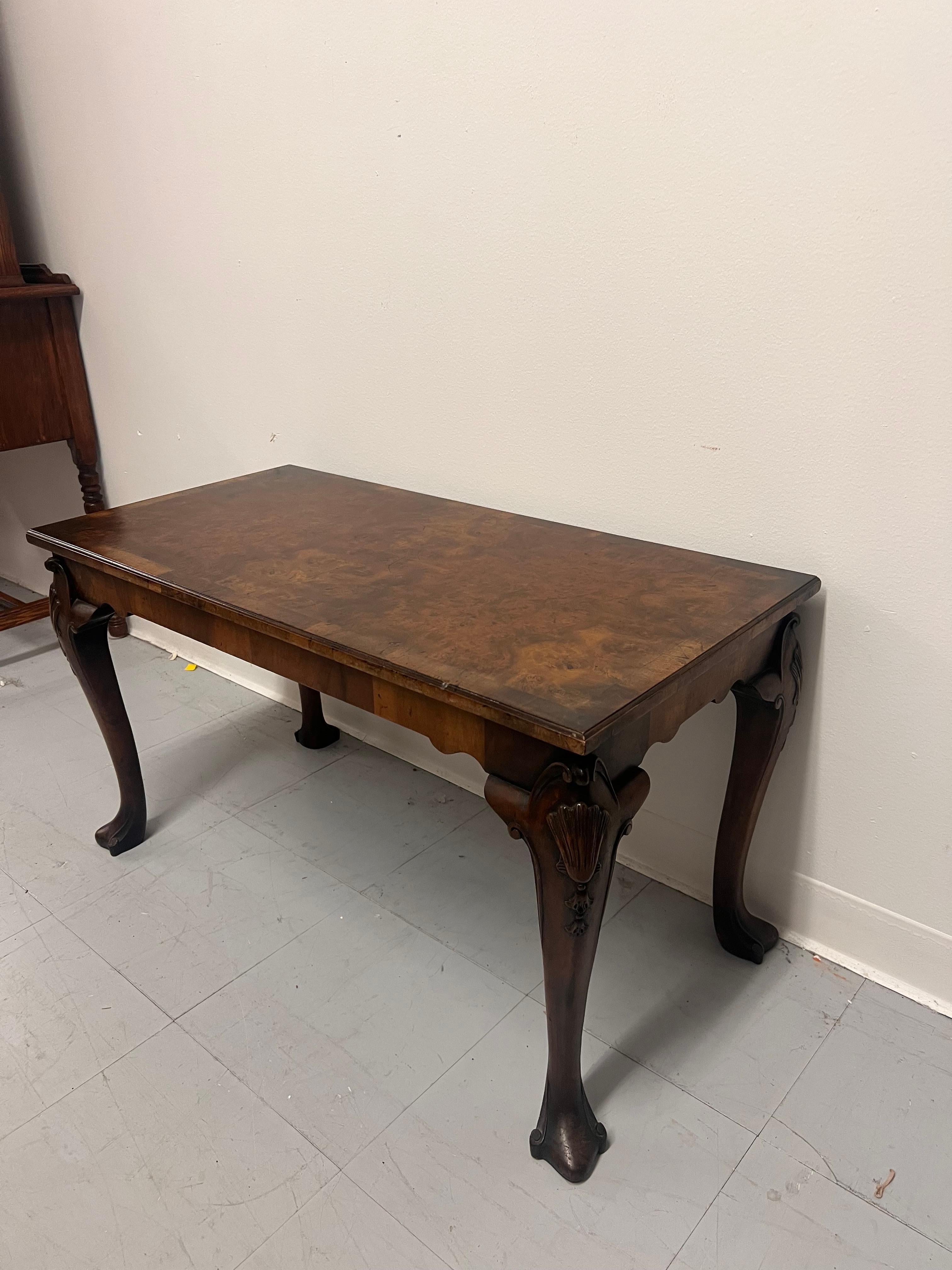 Antique Chippendale Style Coffee Table Book Matched Walnut Burl Top. UK Import For Sale 3