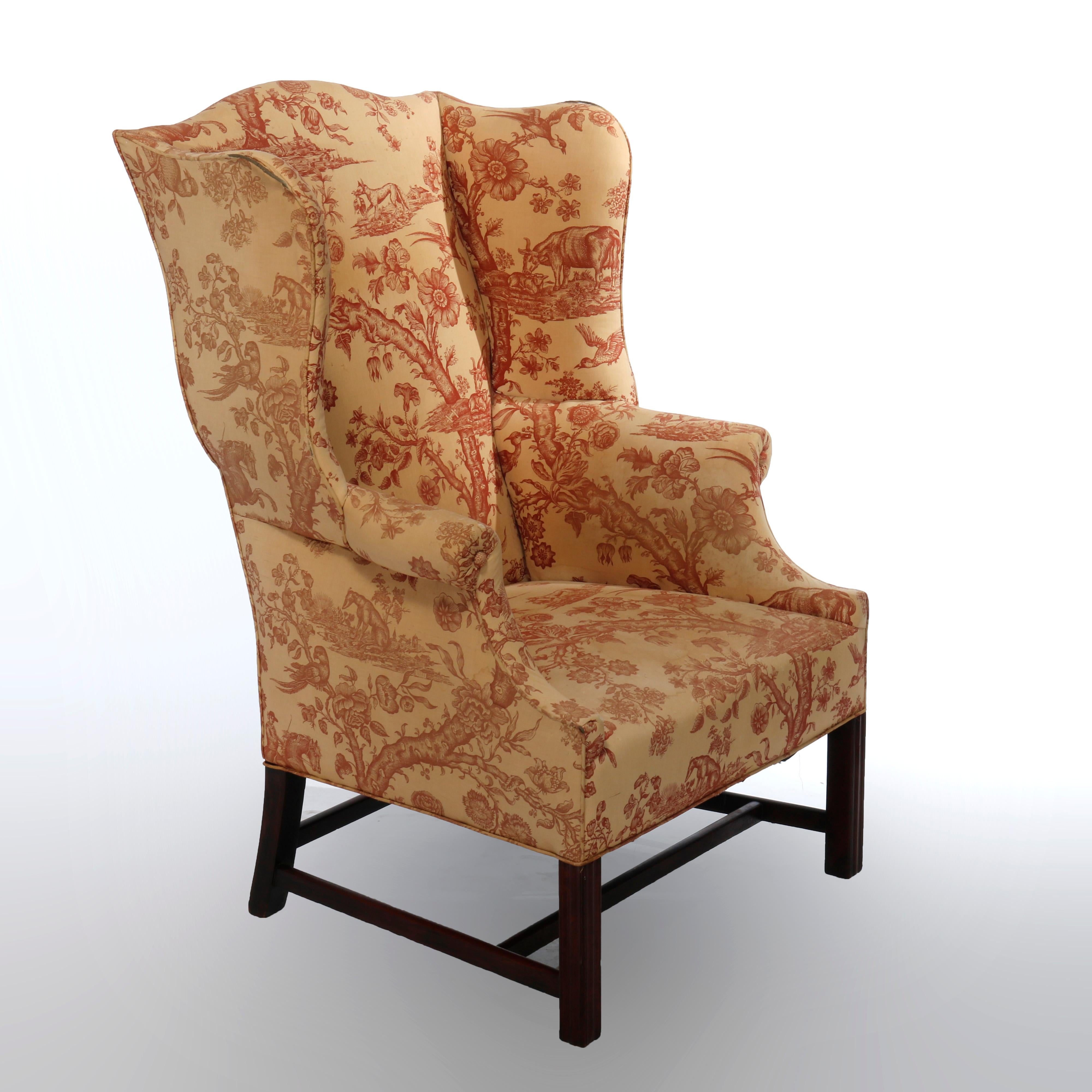 American Antique Chippendale Walnut Wingback Fireside Armchair circa 1780