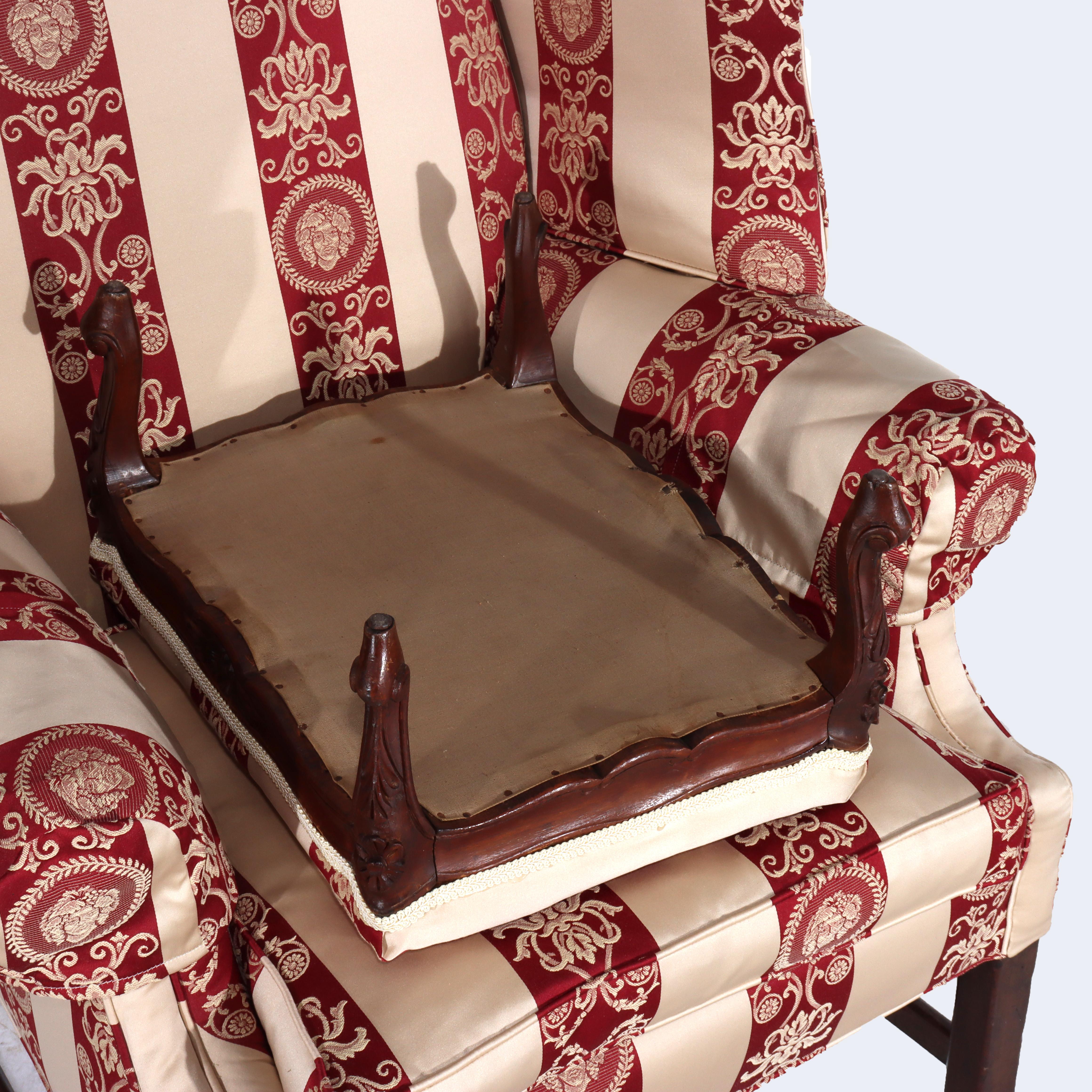 Antique Chippendale Wingback Feather Cushion Armchair & Footstool c1880 en vente 7