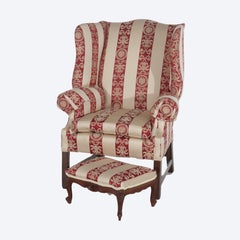 Antique Chippendale Wingback Feather Cushion Armchair & Footstool c1880