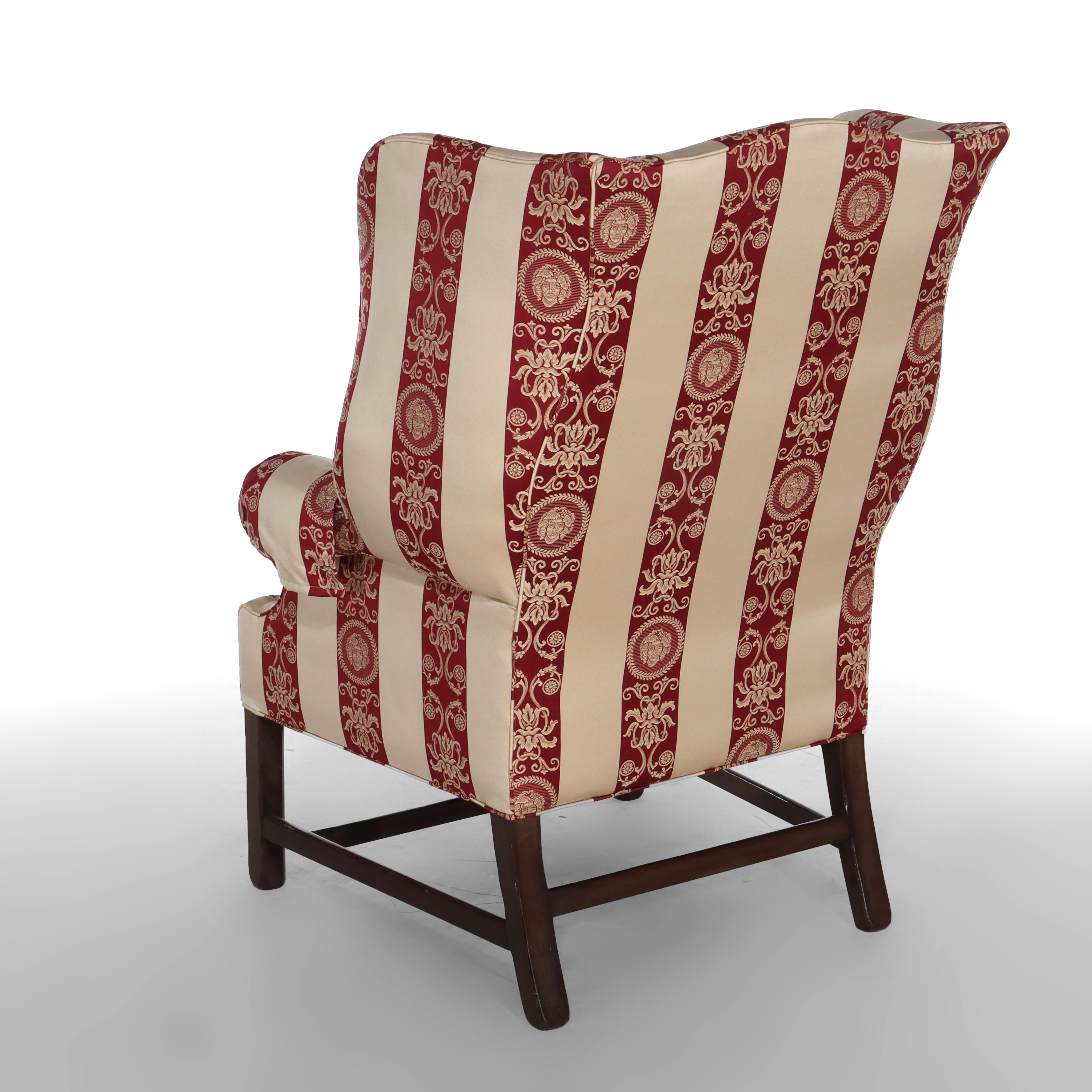 20ième siècle Antique Chippendale Wingback Feather Cushion Armchair & Footstool c1880 en vente