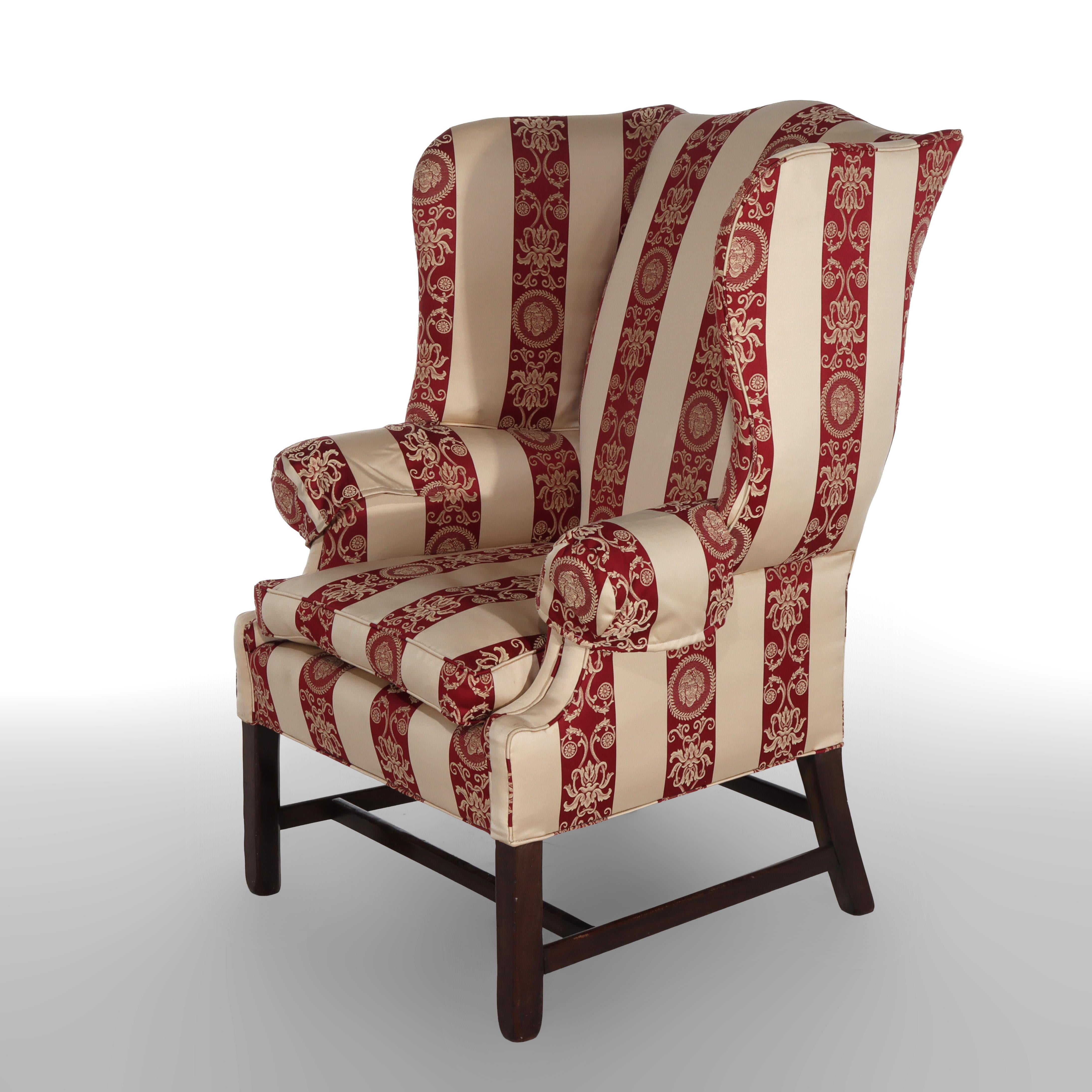 Antique Chippendale Wingback Feather Cushion Armchair & Footstool c1880 en vente 2