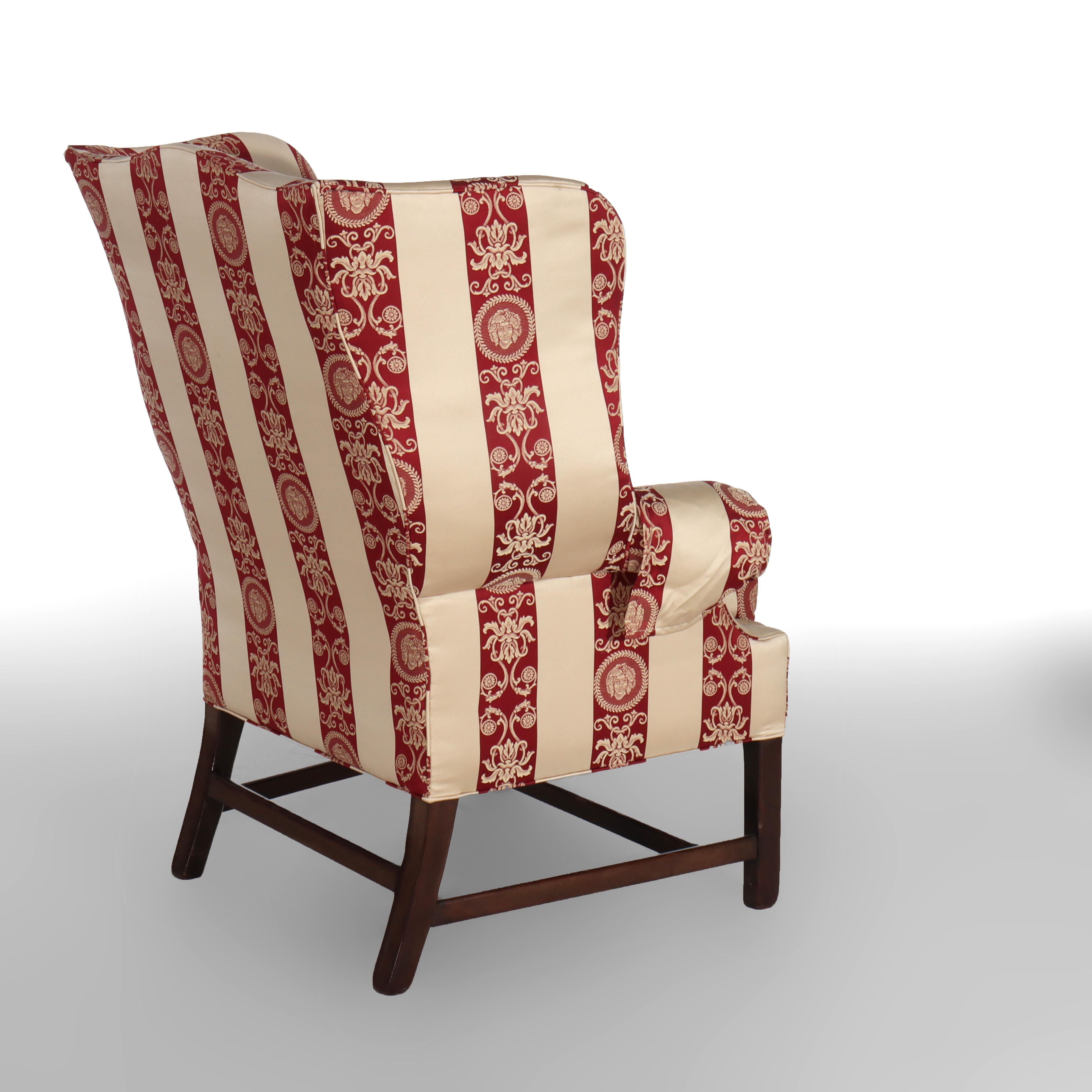 Antique Chippendale Wingback Feather Cushion Armchair & Footstool c1880 en vente 4