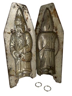 Antique Chocolate Mold, Santa Claus Belsnickle, Metal, 1890s, France