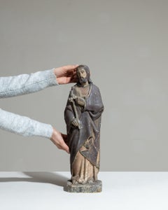 Antique Chocolate Plaster Sculpture of Sanctus Joseph, France, 1900s