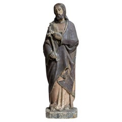 Antique Chocolate Plaster Sculpture of Sanctus Joseph, France, 1900s