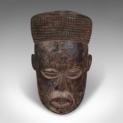 Masque antique Chokwe, Afrique centrale, bois dur sculpté, tribal, victorien, vers 1900