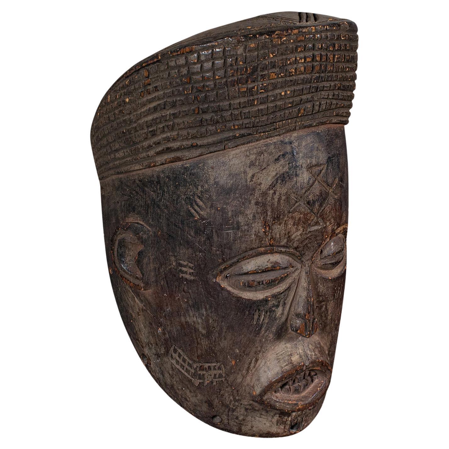 Antica maschera Chokwe, Africa centrale, legno duro intagliato, tribale, vittoriana, C.C.