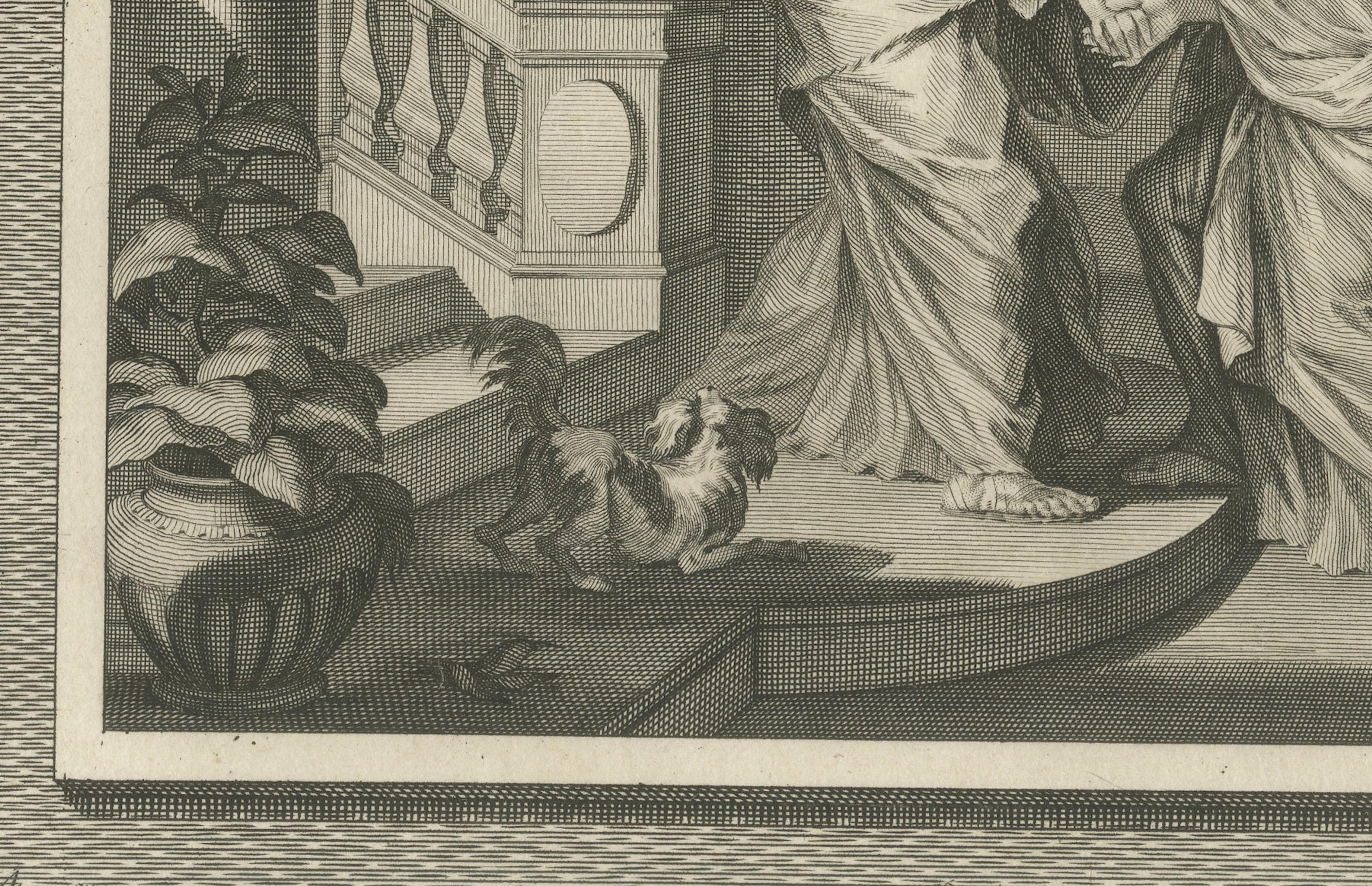 Néerlandais Gravure ancienne d'art chrétien - Annonciation de Marie et Visitation, Mortier 1700 en vente