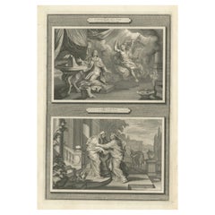 Antique Christian Art Print – Annunciation of Mary & Visitation, Mortier 1700