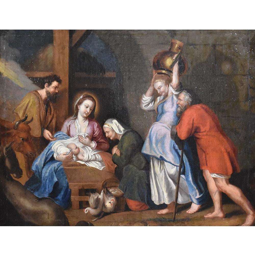 This is a Antique Christian Paintings Artwork, portraits of the Madonna and Child Jesus. 
The Holy Family with St. Joseph and the Virgin Mary with St. Anne.

This is an oil painting on canvas from the 18th century.
The Virgin Mary with the Child is