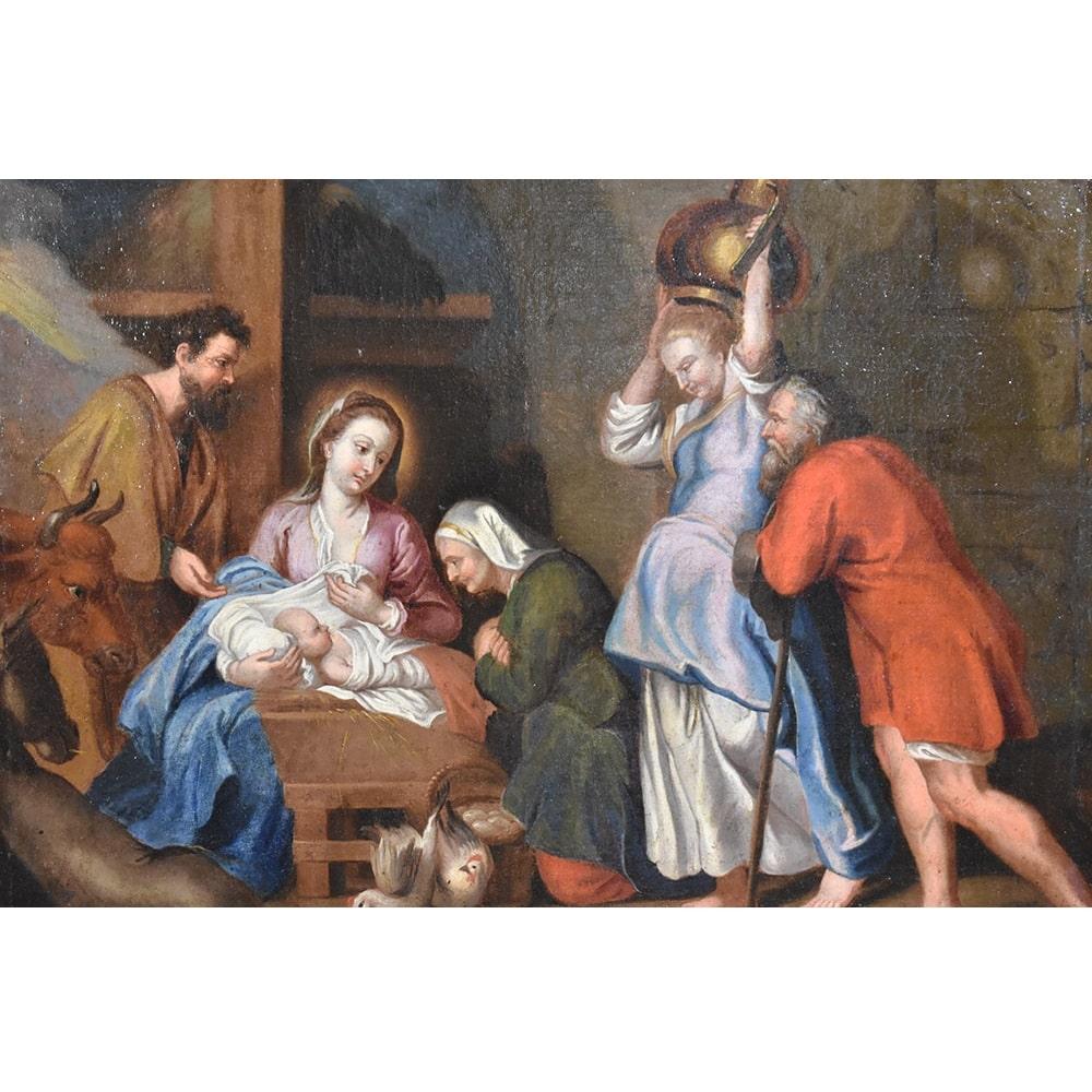 Baroque Antique Christian Paintings, Madonna and Child Jesus, Holy Family, Oil on Canvas