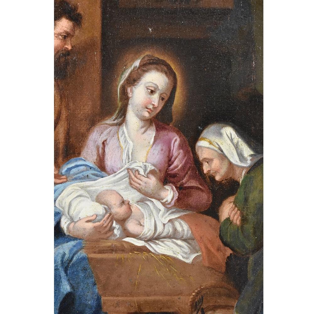 French Antique Christian Paintings, Madonna and Child Jesus, Holy Family, Oil on Canvas