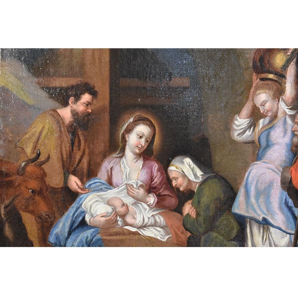 Painted Antique Christian Paintings, Madonna and Child Jesus, Holy Family, Oil on Canvas
