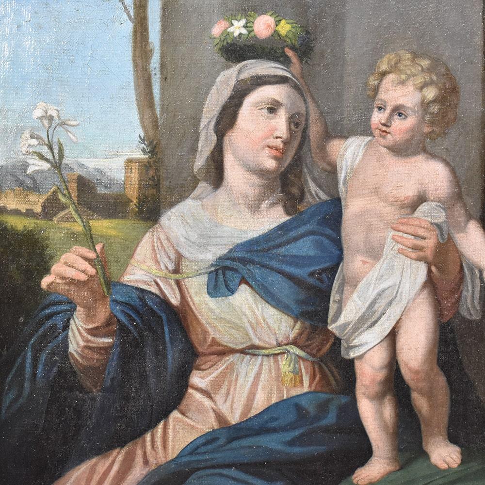 Pinturas cristianas antiguas, Virgen con el Niño Jesús, Óleo sobre lienzo, XIX Carlos X en venta