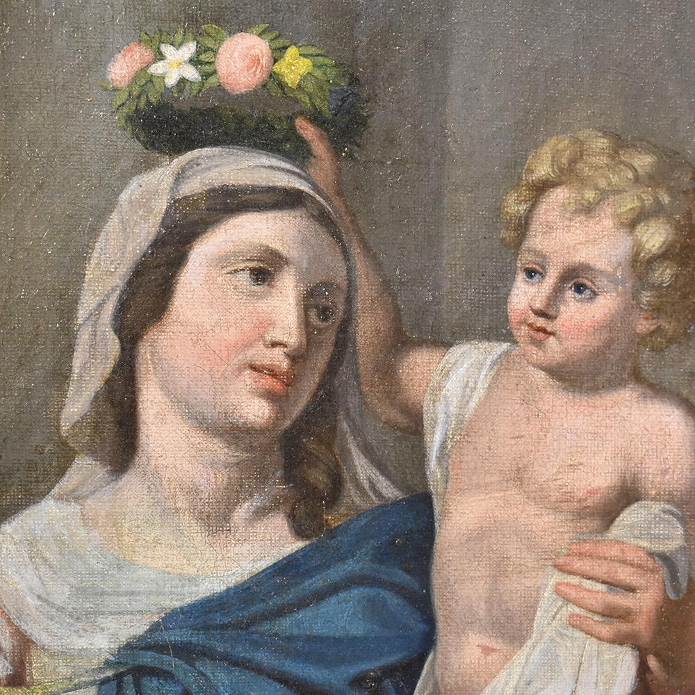 Pinturas cristianas antiguas, Virgen con el Niño Jesús, Óleo sobre lienzo, XIX Pintado en venta