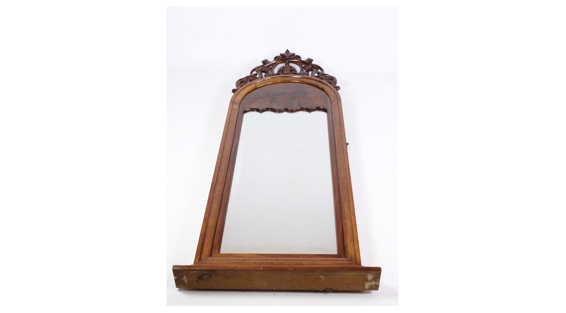 Danish Antique Christian VIII Mirror With Decoration Made In Mahogany From 1860s For Sale