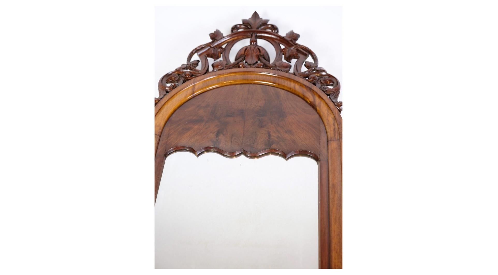Antique Christian VIII Mirror With Decoration Made In Mahogany From 1860s In Good Condition For Sale In Lejre, DK